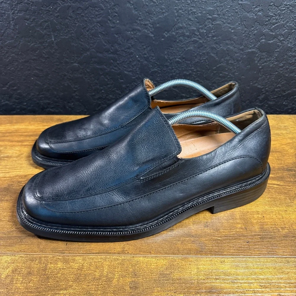 Skechers Square Toe Black Leather Slip-On Loafers Mens EU 46 US 12